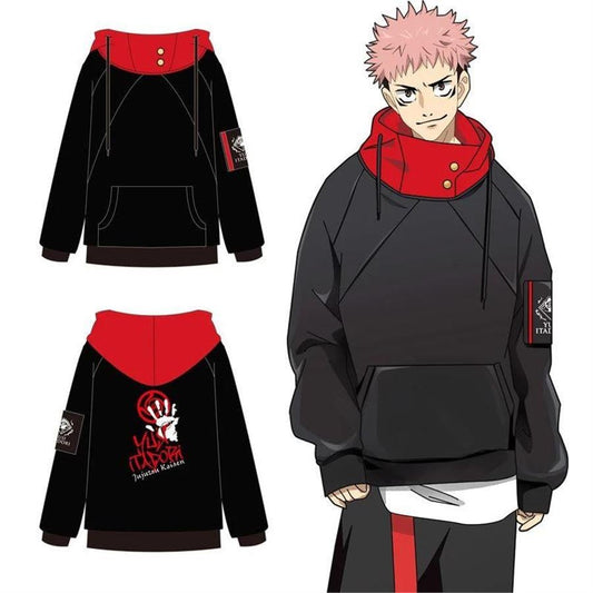 Siyah Anime Jujutsu Kaisen Yuji Itadori Kapüşonlu Sweatshirt