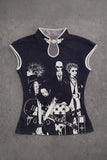 Siyah Anime Nana Qipao Vintage Y2K Kısa Kollu Crop