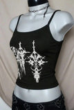 Siyah Anime Sword Gotik Y2K Askılı Crop