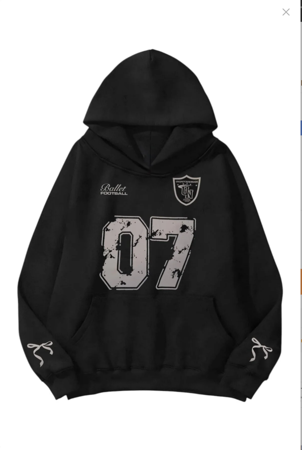 Siyah Ballet Football Kol ve Ön Baskılı 3 İplik Oversize Sweatshirt