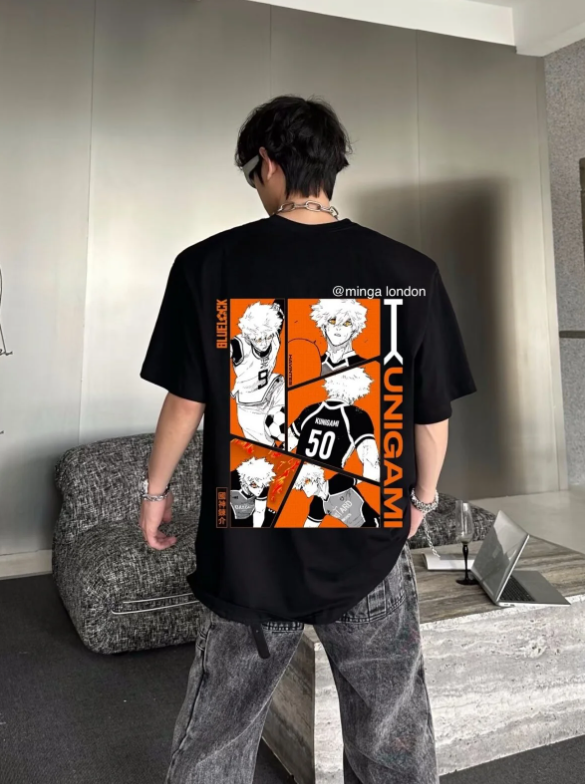 Siyah Blue Lock Rensuke Kunigami Sırt Baskılı Oversize T-shirt