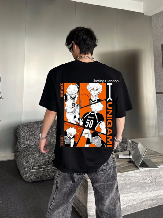 Siyah Blue Lock Rensuke Kunigami Sırt Baskılı Oversize T-shirt