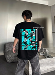 Siyah Blue Lock Rin Itoshi Player Sırt Baskılı Oversize T-shirt