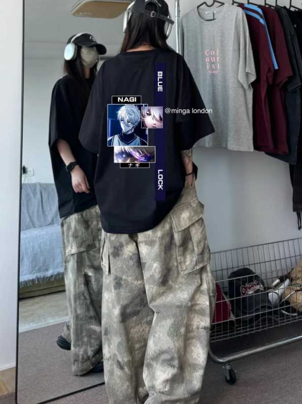 Siyah Blue Lock Seishiro Nagi Player Sırt Baskılı Oversize T-shirt