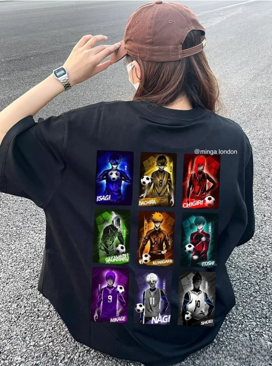Siyah Blue Lock Team Players Anime Sırt Baskılı Oversize T-shirt