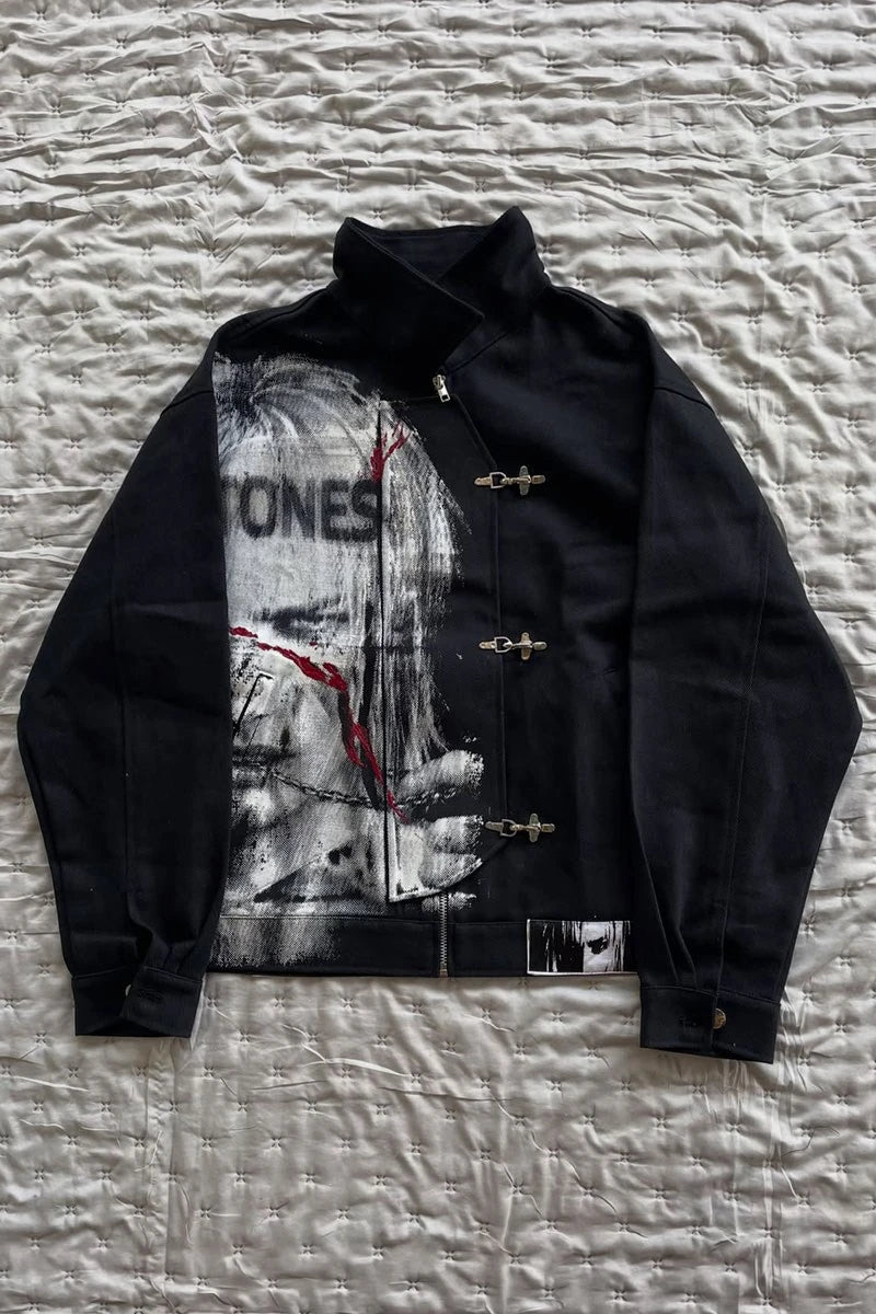 Siyah Deftones Entombed Kancalı Gabardin Grunge Gotik Y2K Unisex Ceket