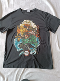 Siyah Demon Slayer Baskılı Bisiklet Yaka Unisex T-shirt Oversize