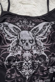 Siyah Gotik Skull Butterfly Wings Y2K Askılı Crop