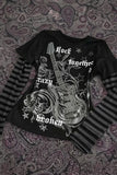 Siyah Guitar Siyah Antrasit Kollu Çizgili Y2K Uzun Kollu