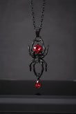 Siyah Kırmızı Damla Taşlı Gotik Spider Kolye
