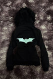 Siyah Kürklü Batman Yarasa Y2K Crop Hırka