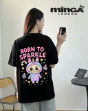 Siyah Labubu Born To Sparkle Baskılı Oversize Tshirt