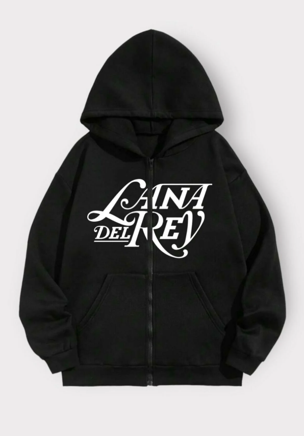 Siyah Lana Del Rey Yazılı Unisex Kapüşonlu Fermuarlı Hırka