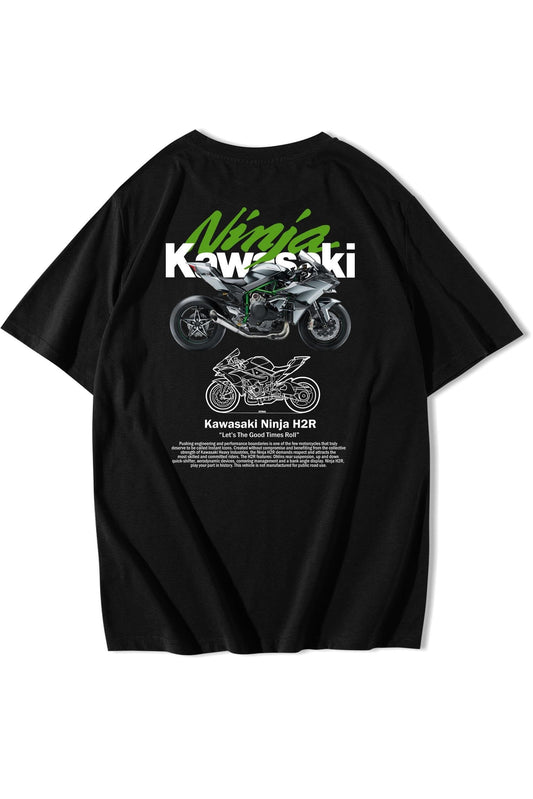 Siyah Ninja Kawasaki Arka Baskılı Oversize Tshirt