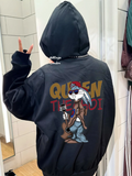 Siyah Queen Rabbit Baskılı Oversize Unisex Sweatshirt