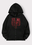 Siyah Rib Skeleton Unisex Kapüşonlu Fermuarlı Hırka