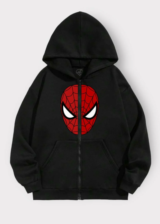 Siyah Silüet Unisex Kapüşonlu Fermuarlı Hırka