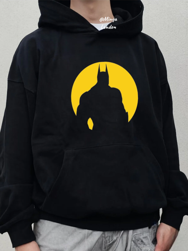 Siyah Superhero Baskılı Oversize Unisex Sweatshirt