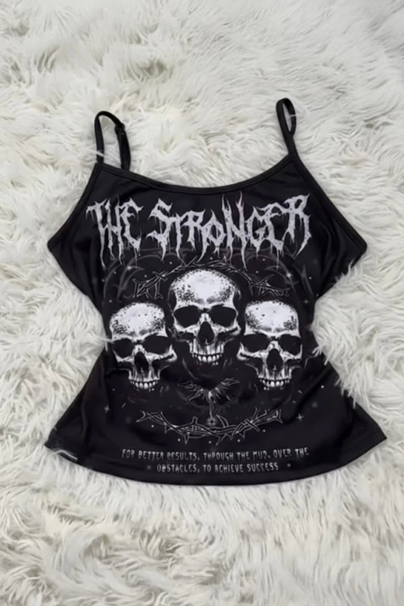 Siyah The Stronger Gotik Y2K Askılı Crop