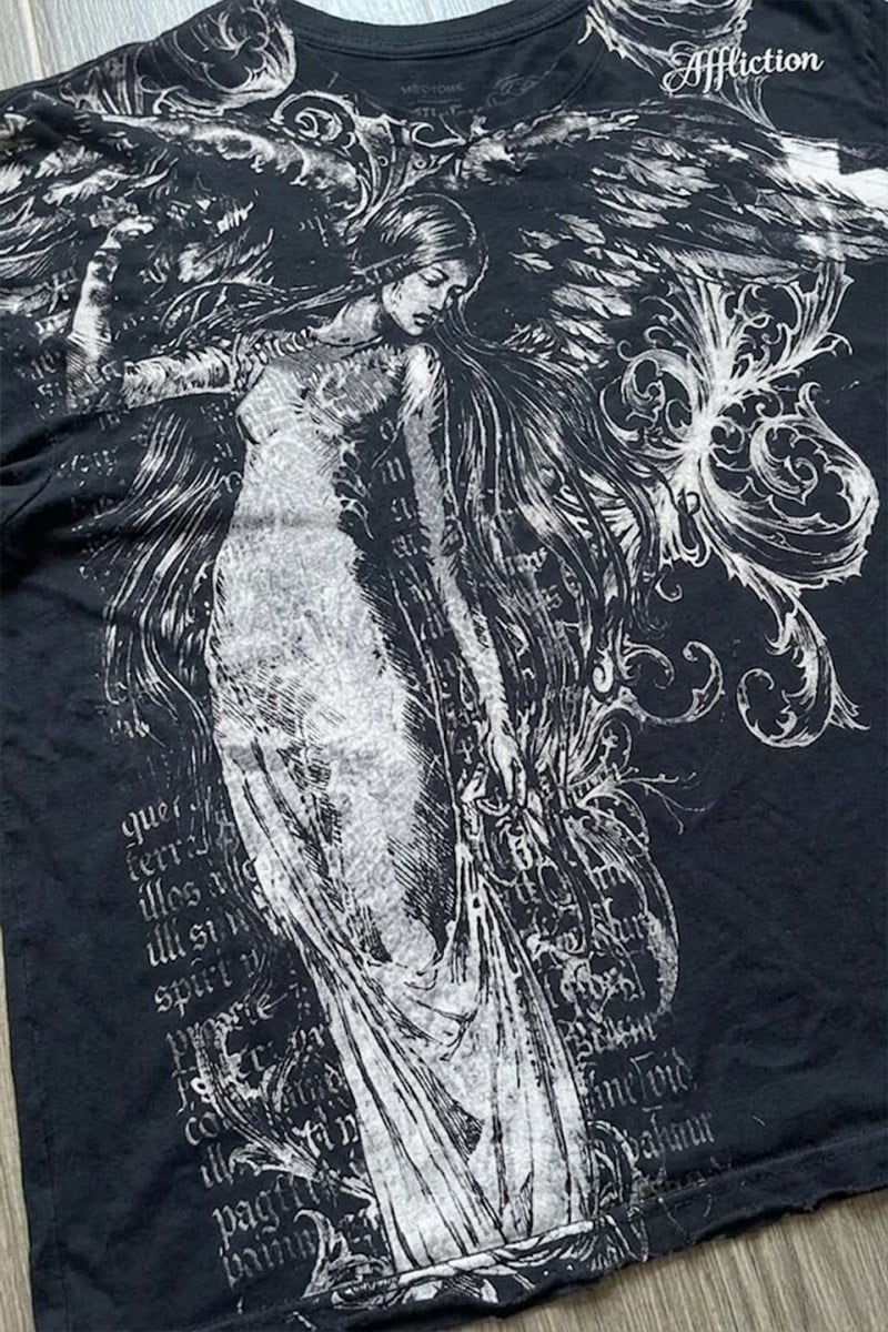 Siyah Vintage Angel Affliction Cyber Grunge Unisex T-shirt