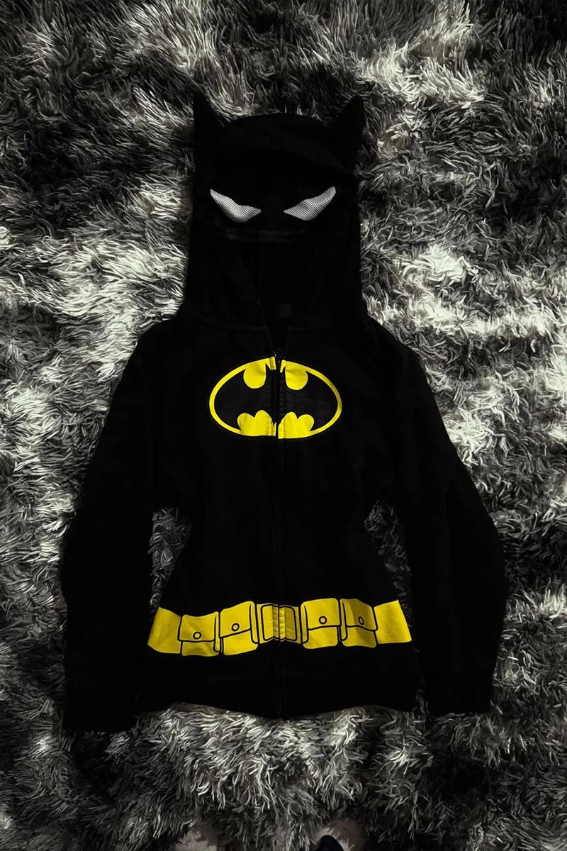 Siyah Yarasa Kualaklı Batman Y2K Crop Hırka
