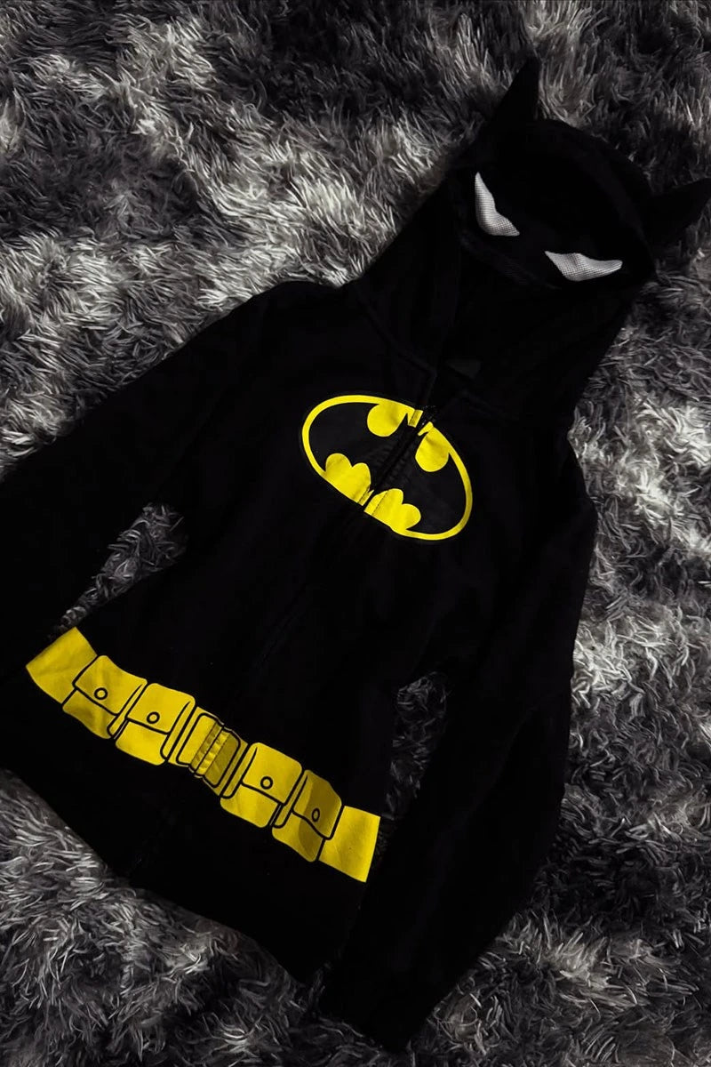 Siyah Yarasa Kualaklı Batman Y2K Crop Hırka