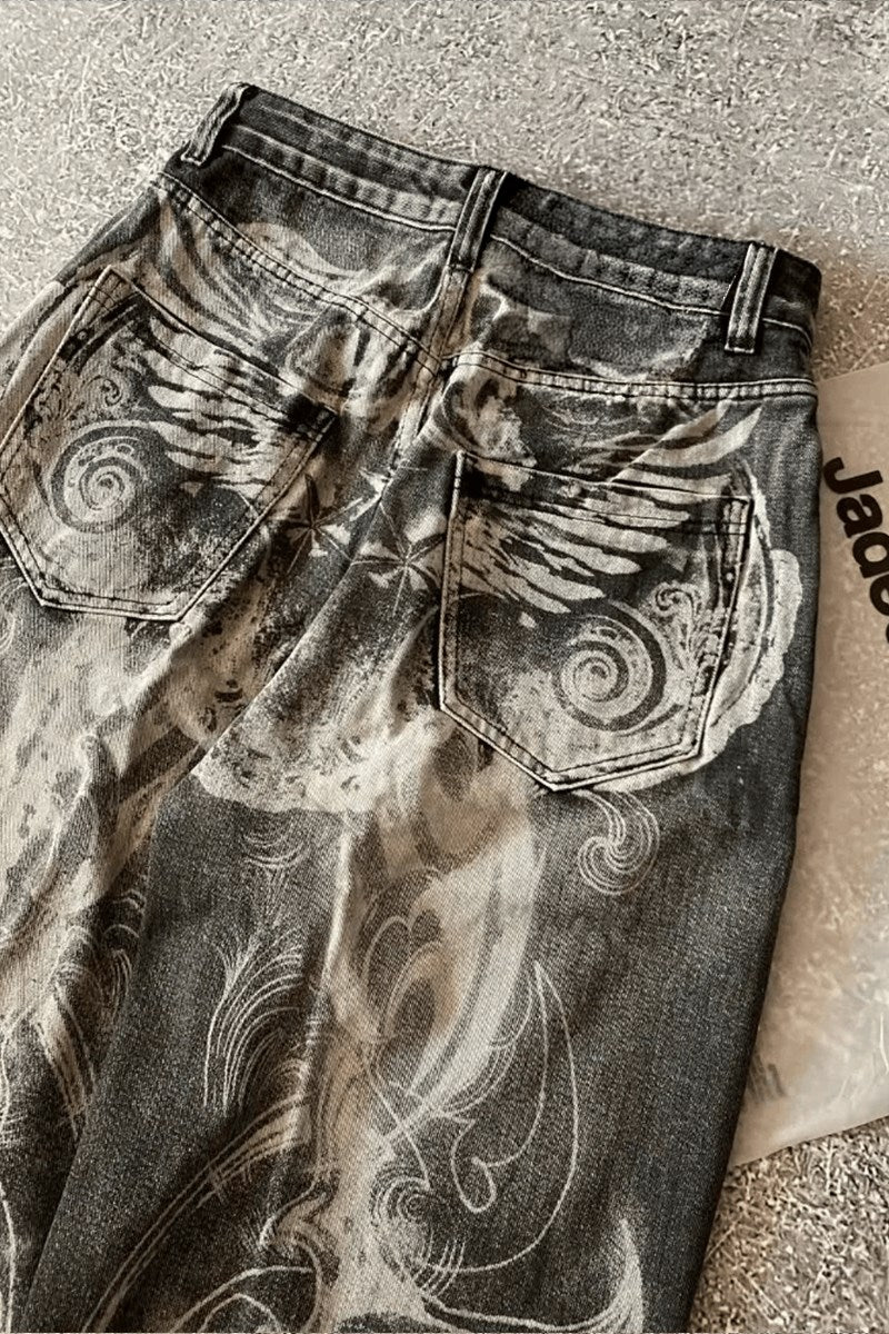 Siyah Yıkamalı Shadow Spine Yırtık Detaylı Gotik Y2K Unisex Baggy Pantolon