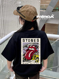 Unisex Siyah Stones Bisiklet Yaka T-Shirt