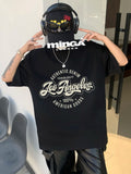Unisex Siyah Los Angeles Bisiklet Yaka T-Shirt