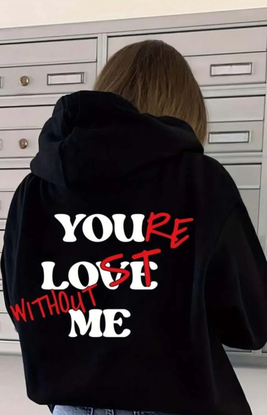 Slagon Baskılı Siyah Kapşonlu Sweatshirt