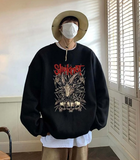 Slipknot Goat & Skulls Baskılı Siyah Unisex Oversize Bisiklet Yaka Sweatshirt