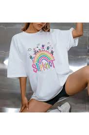 Slipknot Rainbow Baskılı Beyaz Unisex Oversize T-shirt