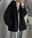 Sokak Tarzı Düz Oversize Siyah Unisex Kapşonlu Hırka