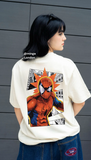 Spiderman New Season Arka Baskılı Oversize Bej Tişört