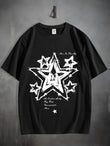 Star Baskılı Unisex Oversize Siyah T-Shirt