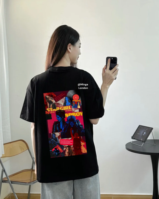 Unisex Star Girl Written Baskılı Bisiklet Yaka T-Shirt