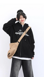 Stars Baskılı Baskılı Oversize Fermuarlı Siyah Unisex Kapüşonlu Hırka