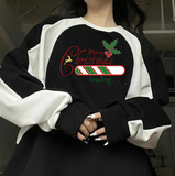 Streetwear New Year Merry Christmas Baskılı Siyah Unisex Oversize Bisiklet Yaka Sweatshirt