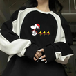 Streetwear New Year Snoonpy Baskılı Siyah Unisex Oversize Bisiklet Yaka Sweatshirt
