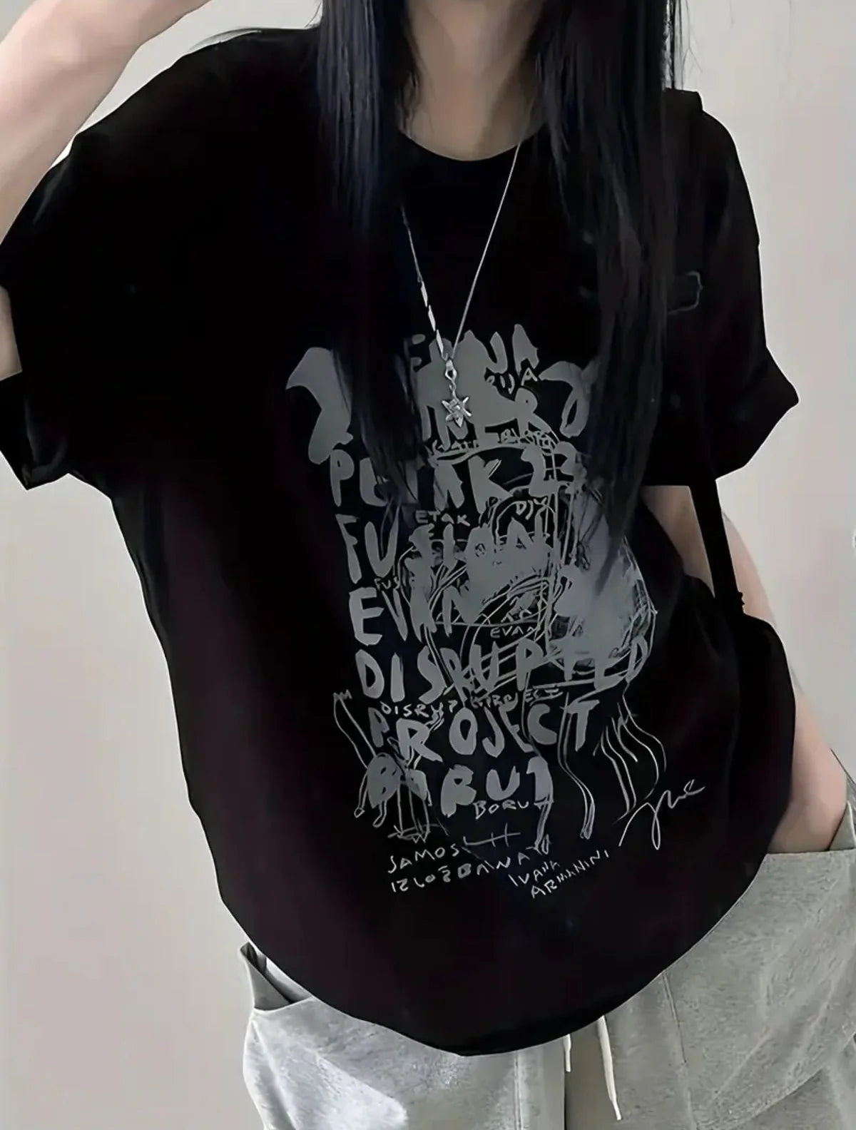 Streetwear Paint Baskılı Unisex Oversize Siyah T-Shirt
