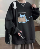 Studying Baskılı Siyah Unisex Oversize Bisiklet Yaka Sweatshirt