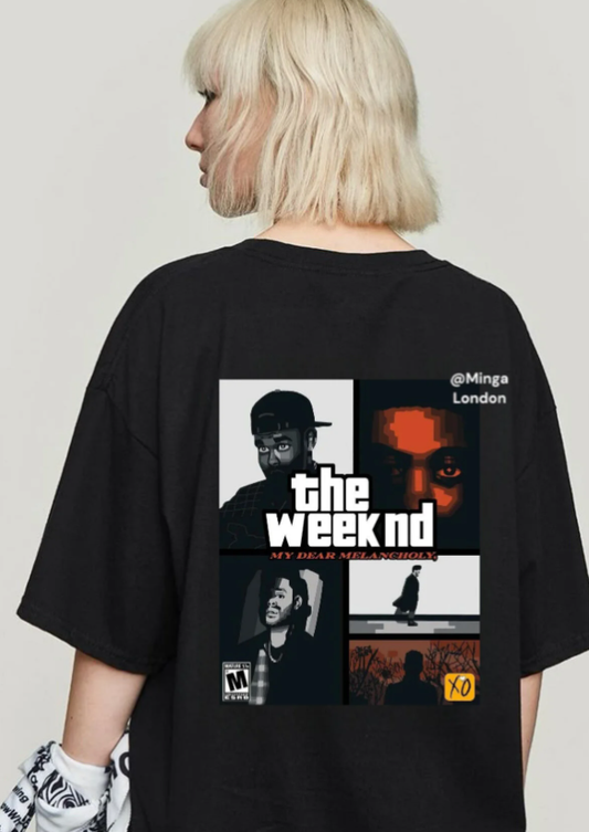 Unisex The Weekend Photo Collage Baskılı Bisiklet Yaka T-Shirt