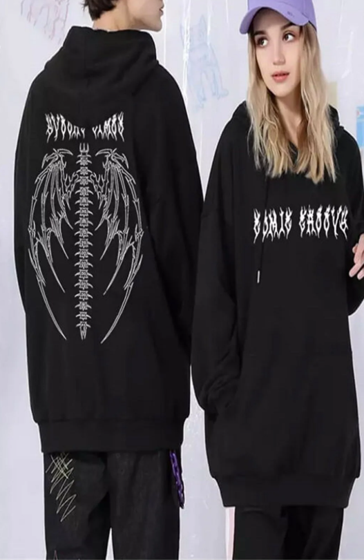 Touz Siyah Tribal Gothic Wings (Unisex) Kapşonlu