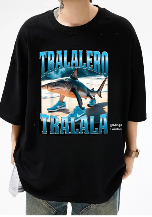 Unisex Tralalero Tralala Baskılı Bisiklet Yaka T-Shirt