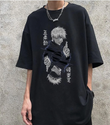 ujutsu Kaisen Blade Baskılı Siyah Unisex Oversize T-shirt