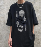 ujutsu Kaisen Blade Baskılı Siyah Unisex Oversize T-shirt