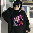 Unisex Girl Stil Renkli Baskılı Siyah Oversize Sweatshirt