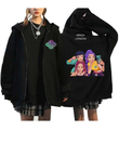 Unisex Huntrx Selfie Stil Renkli Baskılı Siyah Oversize Fermuarlı Sweatshirt Hırka