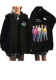 Unisex Huntrx Stil Renkli Baskılı Siyah Oversize Fermuarlı Sweatshirt Hırka