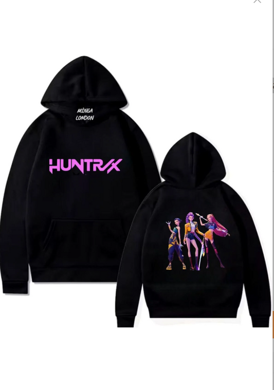 Unisex Huntrx Stil Renkli Baskılı Siyah Oversize Sweatshirt